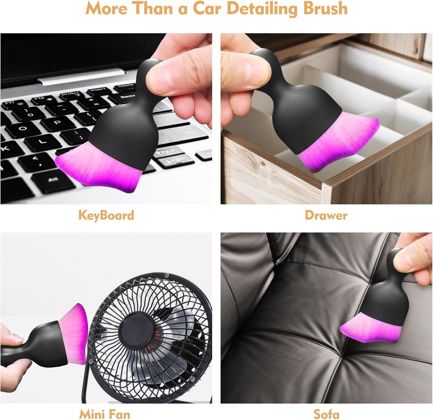 Car Interior Cleaning Brush Car Duster Interior with Ultra Soft Bristles Auto Detailing Brushes Dusting Car Accessories for Dashboard, AC Vents, Leather, Scratch-Free (Double Purple)