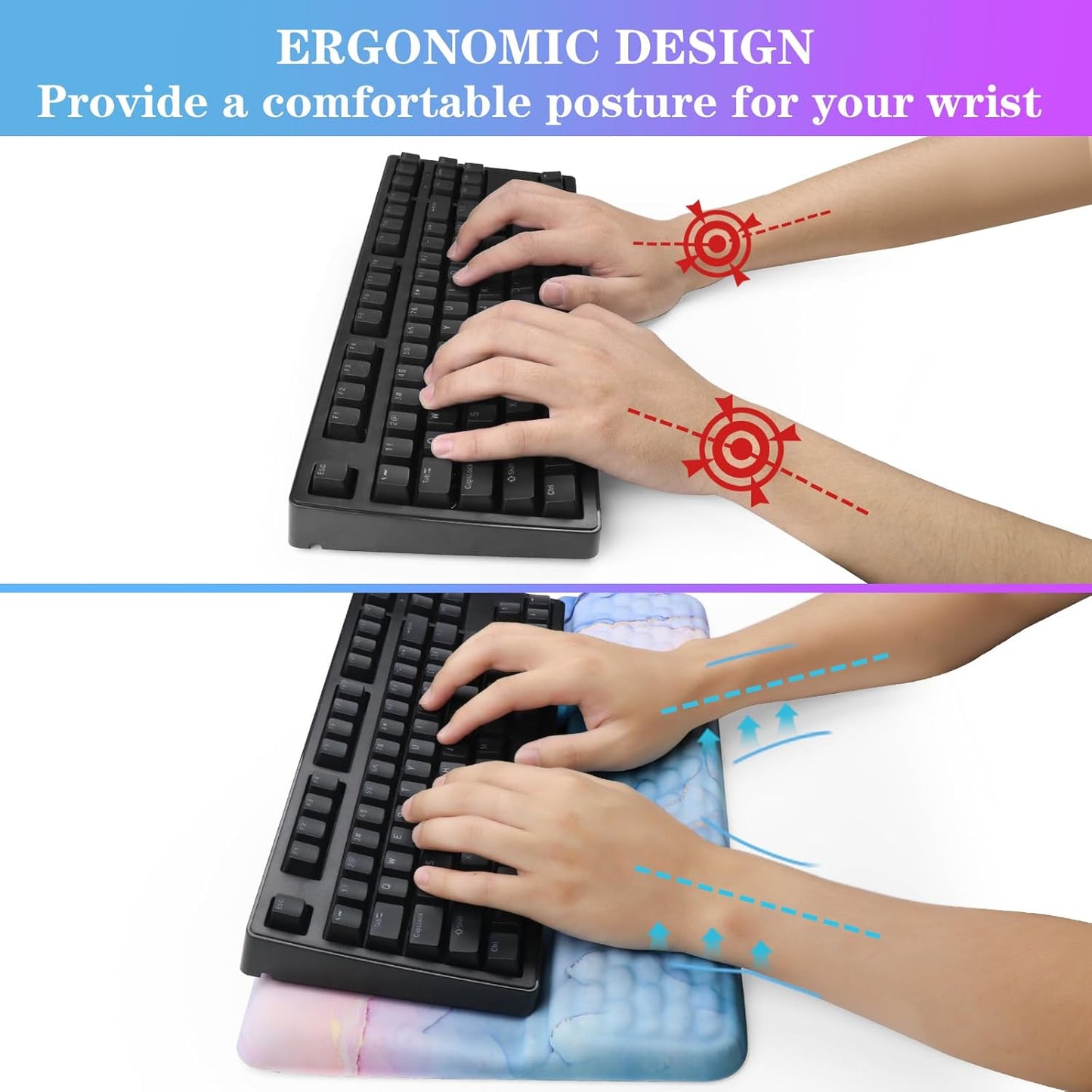 Computer Keyboard Stand with Wrist Rest, Ergonomic Tilted Keyboard Holder - Keyboard Riser with Wrist Pad - Keyboard Tray Support for Office Home - Aqua Marble