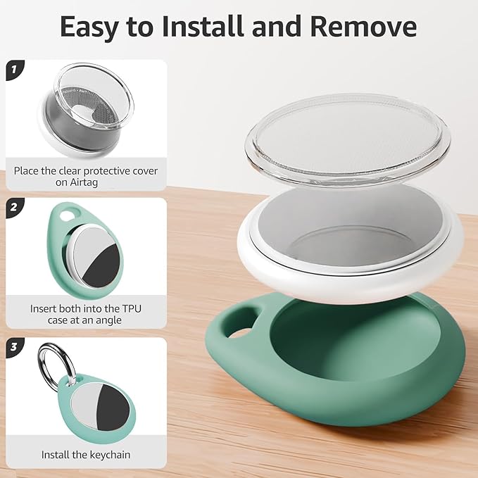 for AirTag Keychain Holder with Wire Cable, Secure Lock Case for Air tag, Compatible with AirTags, Key Ring Chain Luggage, for Airtag Accessories for GPS Item Finder Tracker, Pine Green