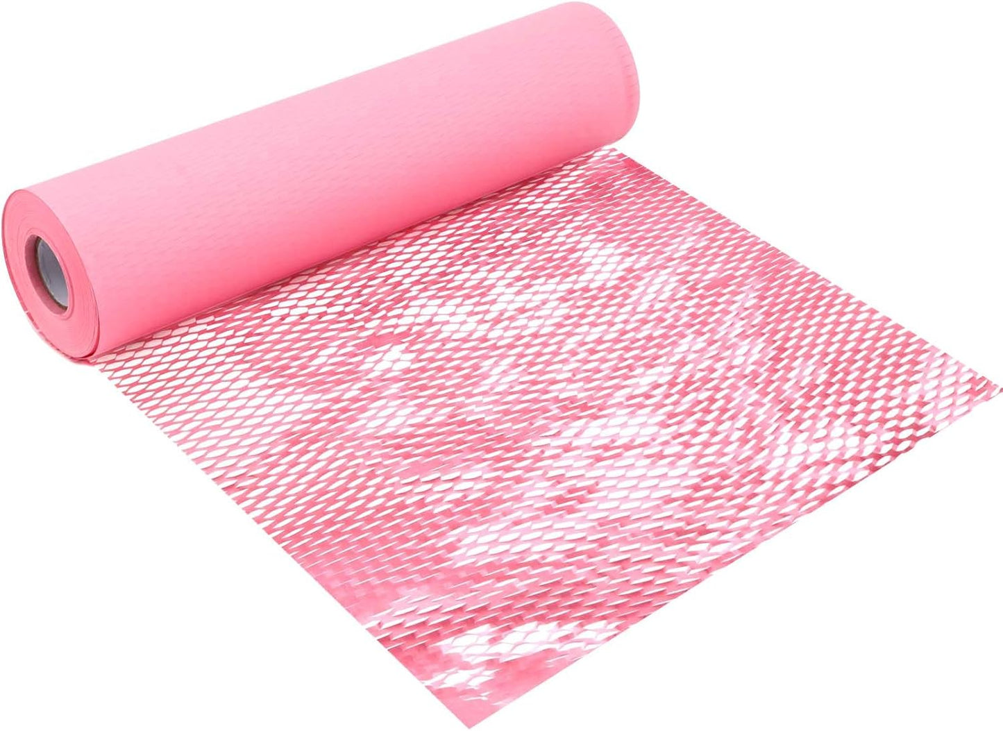 JAPCHET 15 In x 164 Ft Pink Honeycomb Packing Paper, Honeycomb Paper with Sticker Labels and 10 m Rope Honeycomb Wrap Roll for Packaging and Shipping