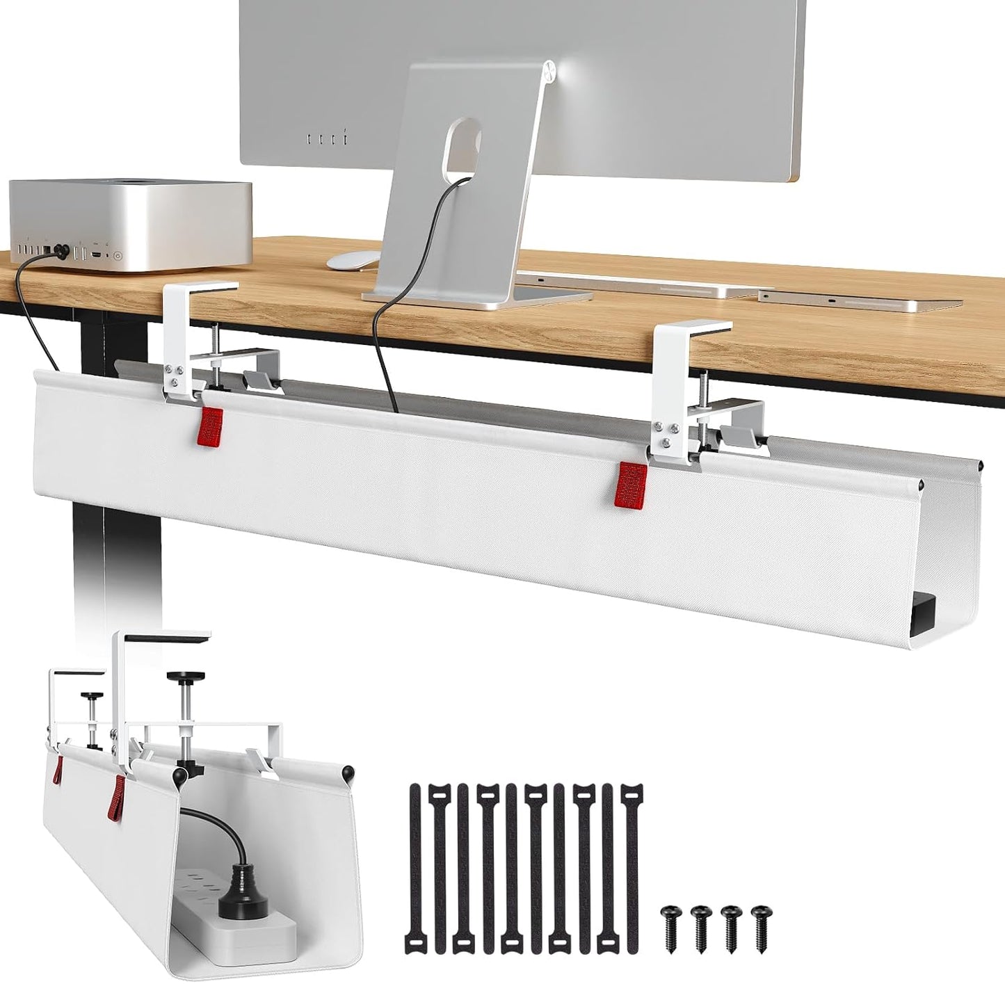 Univivi No Drill Under Desk Cable Management Tray, 36" Cord Organizer for Table, Clamp/Screw Mount Desk Cable Management, Premium Fabric Cable Management Tray for Office, Home