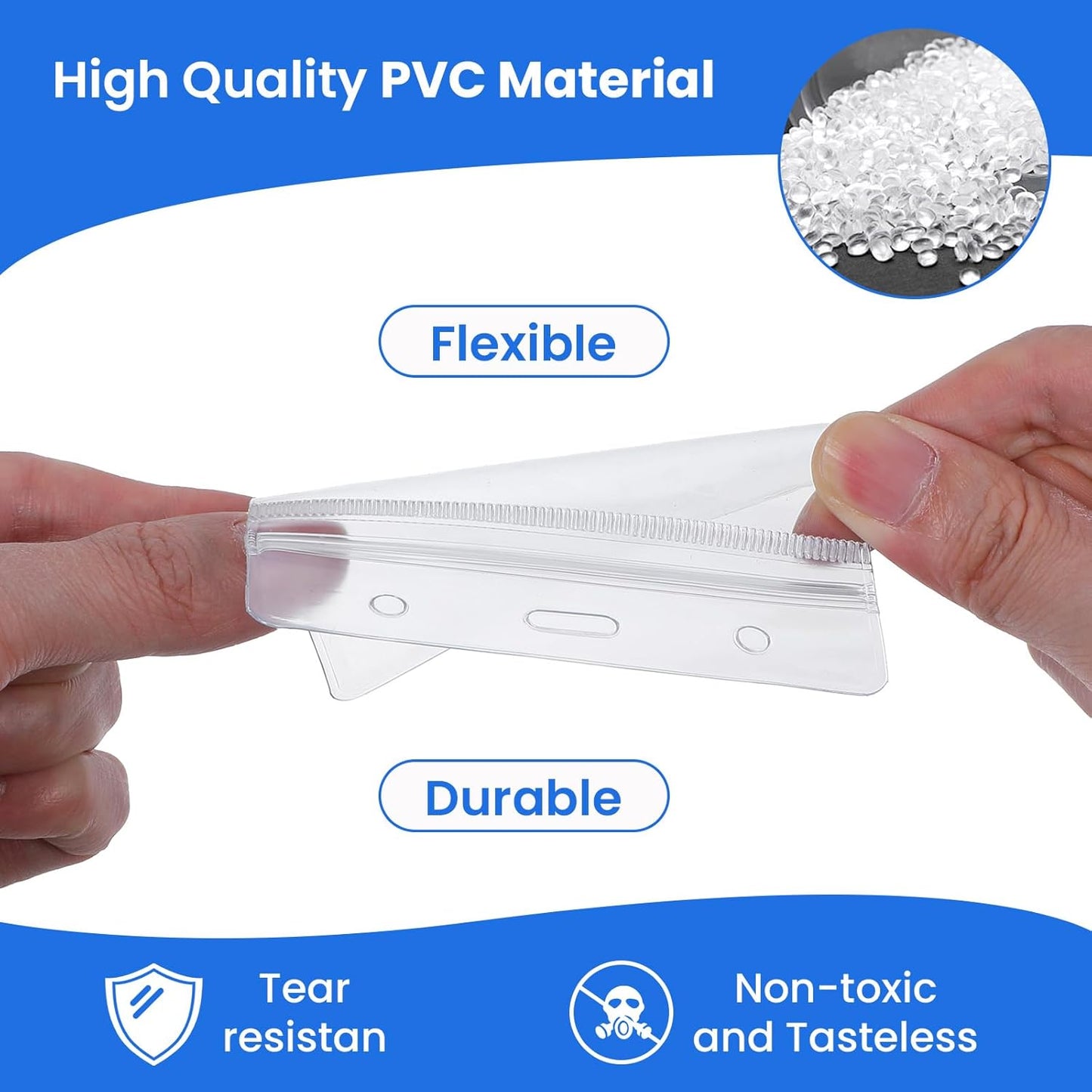 300 Pieces Clear Plastic Horizontal Name Badge ID Card Holders Horizontal Name Badge ID Card Holders with Waterproof Resealable Zip Transparent PVC Sleeve Cover for Office School