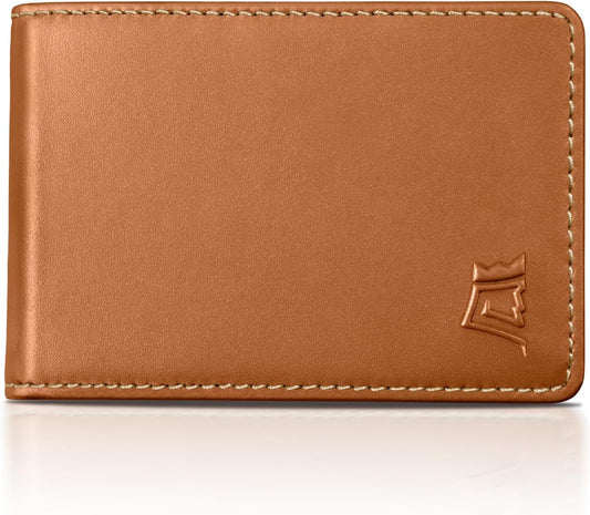 Kings Loot Wallet for Men | Minimalist Slim RFID Blocking Leather Design with Cash Pocket & Card Pull Strap | Holds 1-15 Cards | Stylish & Durable Wallets (Saffron)
