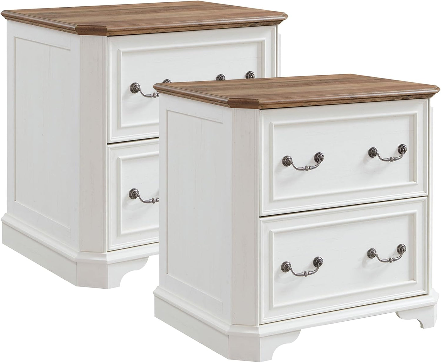 T4TREAM 2 Drawer File Cabinet Set of 2, 30" Wide Wooden Extended Desktop, Farmhouse Filing Cabinet with Smooth Rails, Holds Letter/Legal/A4, Hexagonal Design & Framed Drawer Fronts, Antique White