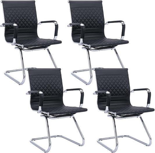 Office & Conference Room Chairs Set of 4 with Mid Back, Modern PU Leather Desk Chairs, Black