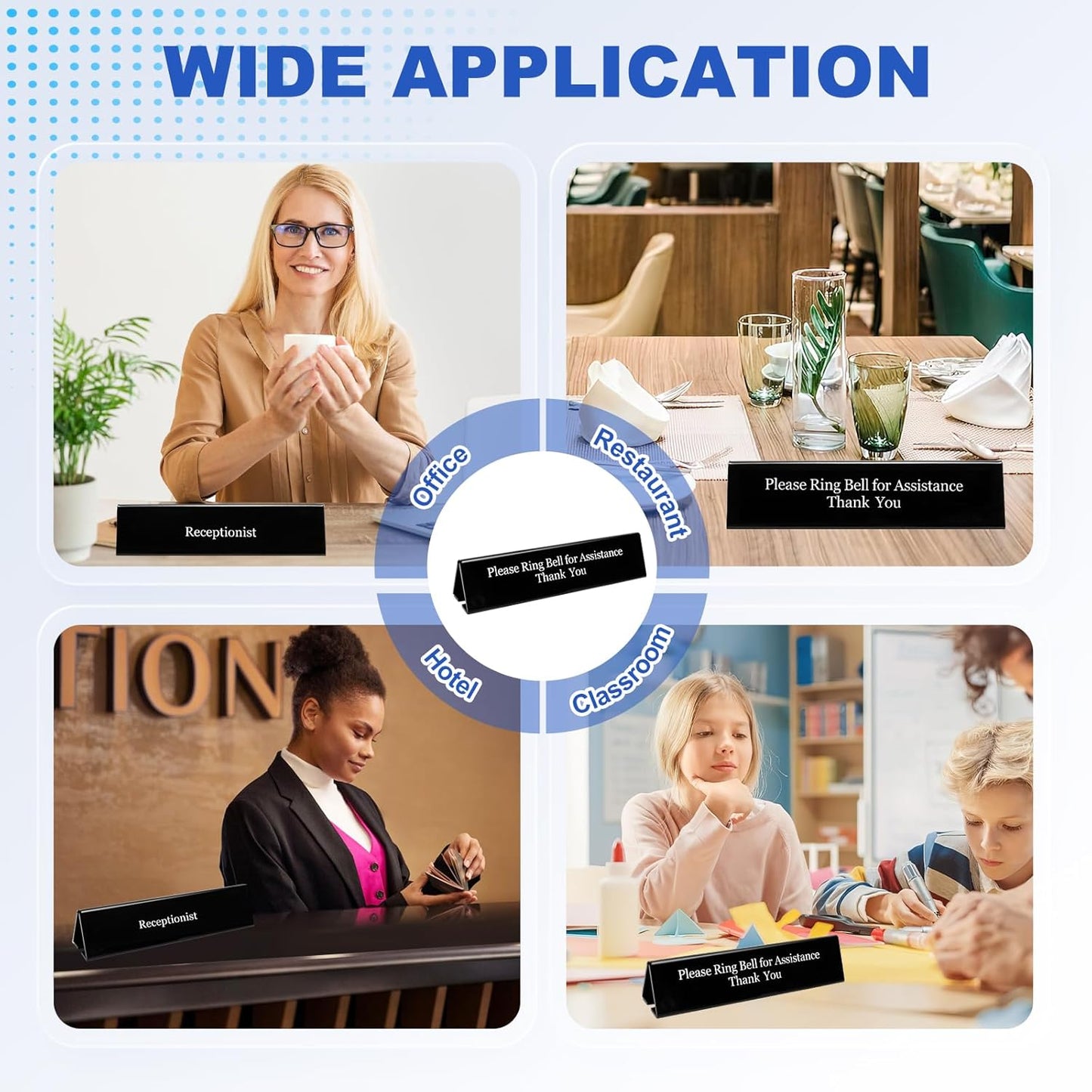 UCEC Office Receptionist Desk Sign - Double Sided Printed Sign for Lobby or Front Desk Service, 7.8" x 2"