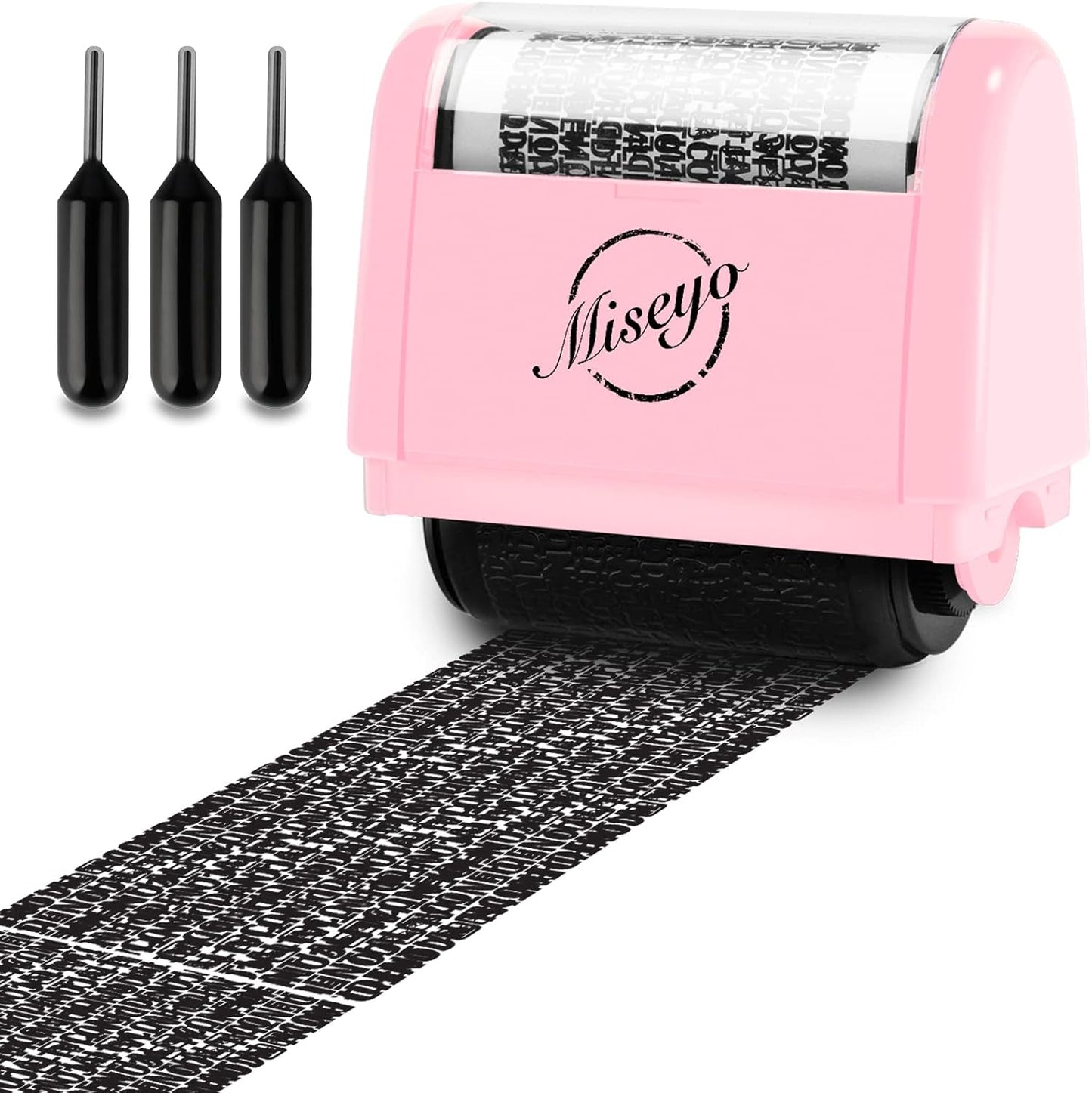 Miseyo Wide Identity Theft Protection Roller Stamp Set - Pink (3 Refill Ink Included)
