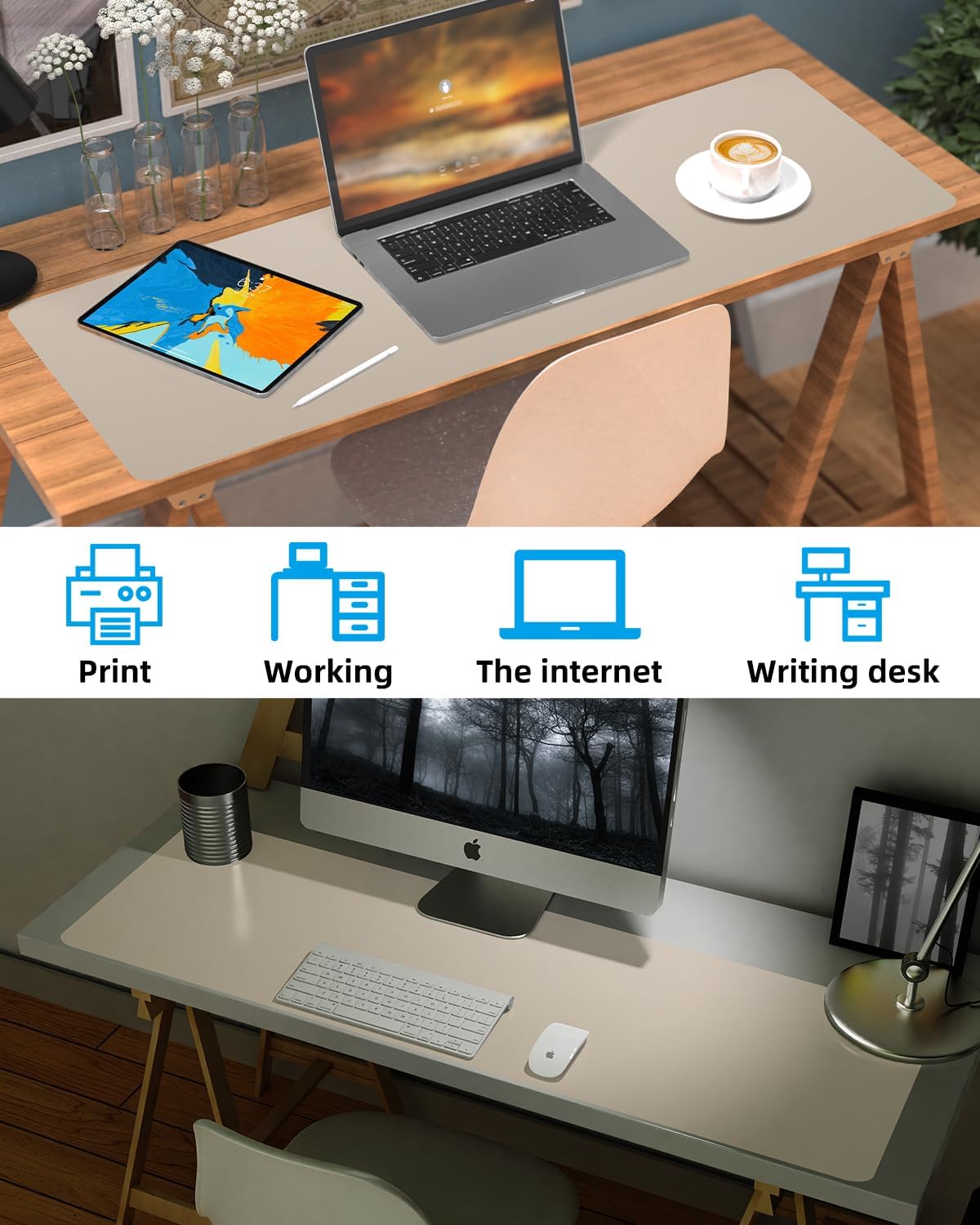 Extra Large Desk pad, Leather Desk Pad Protector,Office Desk Mat,Mouse Pad, Non-Slip Desk Blotter, Laptop Desk Pad, Waterproof Desk Writing Pad for Office&Home (Apricot, 55" x 17")