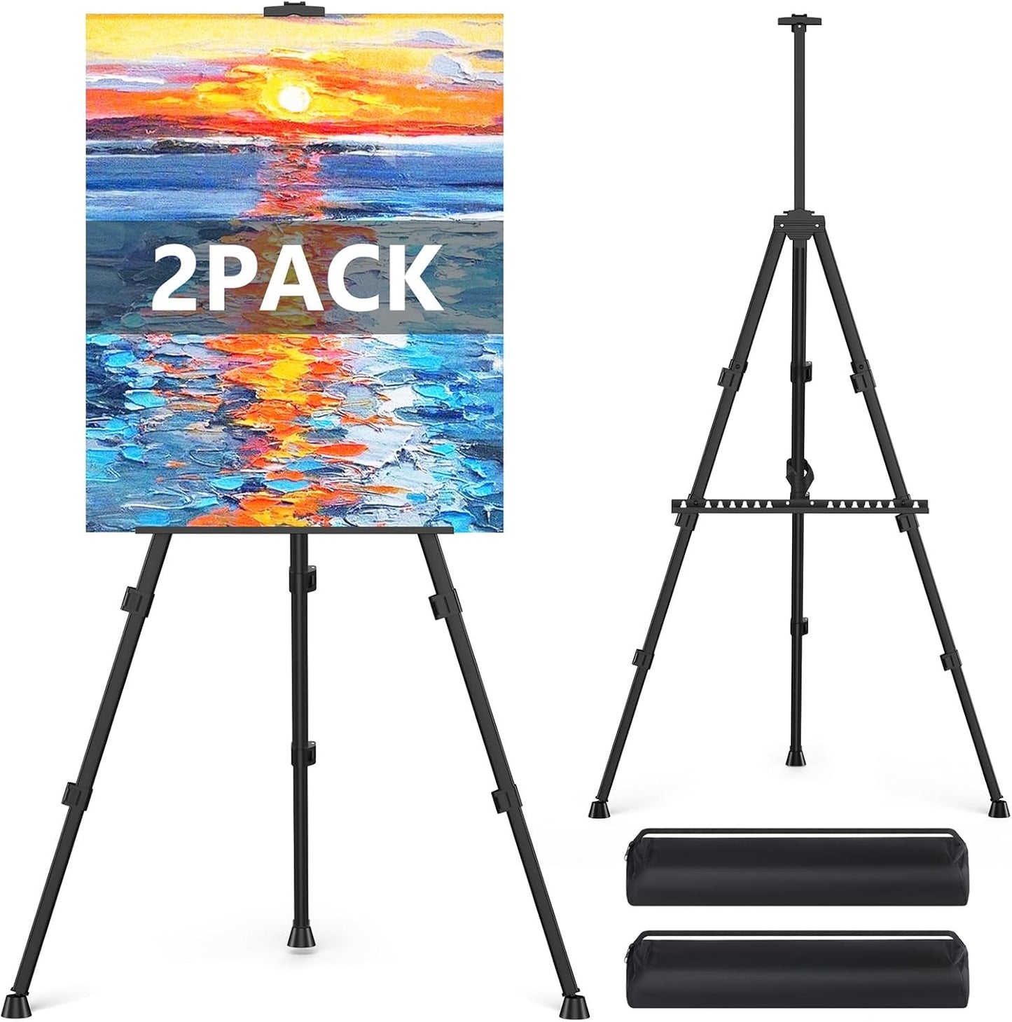 Easel Stand for Sign, Hemndic 66" Easels Stand for Painting Heavy Duty, Portable Travel Easel for Display (2 Pack)