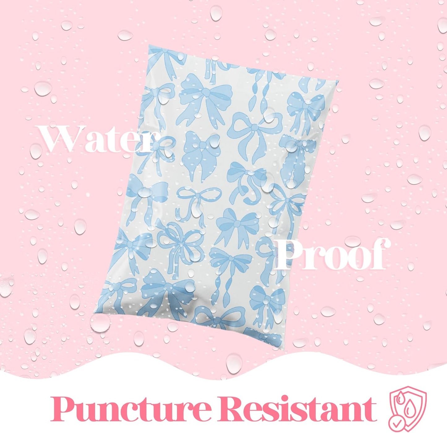 6x9 Designer Poly Mailer 100 Pack Heavy Duty Waterproof Self Seal Shipping Bags for Small Business Large Mailing Envelopes Bulk Tear Resistant Packaging Blue Bows