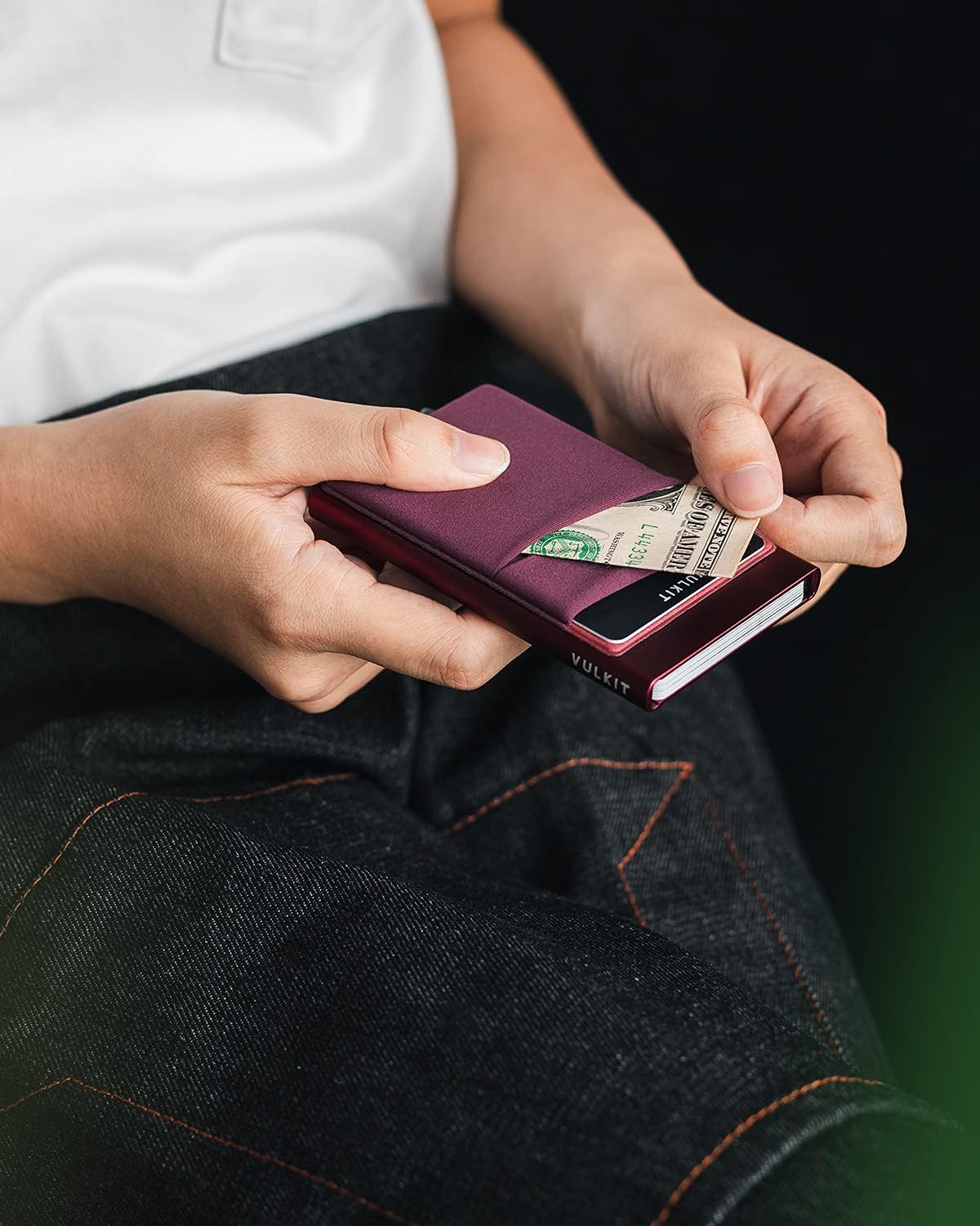 VULKIT Card Holder with Money Pocket Pop Up Wallet RFID Blocking Slim Metal Bank Card Case Holds 5 Cards and Notes