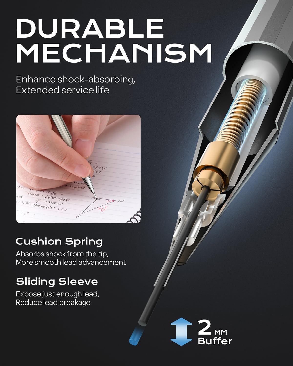 Nicpro 4 Pack Mechanical Pencil 0.5 mm with Case, MB1000 Metal Mechanical Pencil Set with 8 Tube HB #2 Lead Refill 0.5mm, 3PCS 4B Eraser, 9 Cap Eraser for Artist Drafting Writing, Sketching, Drawing