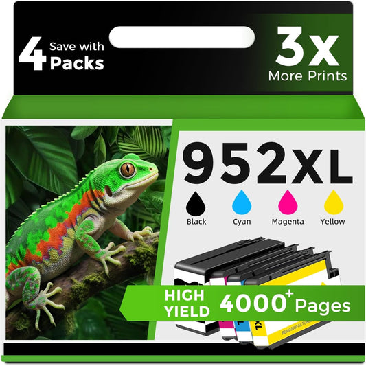 952XL Ink Cartridges Combo Pack Compatible for HP 8710 7740 Printer for HP 952 XL Black Color for HP952 OfficeJet Pro 8720 8725 8210 8715 8702 8740 7720 8730 8216 8700 Black Cyan Magenta Yellow 4 Pack
