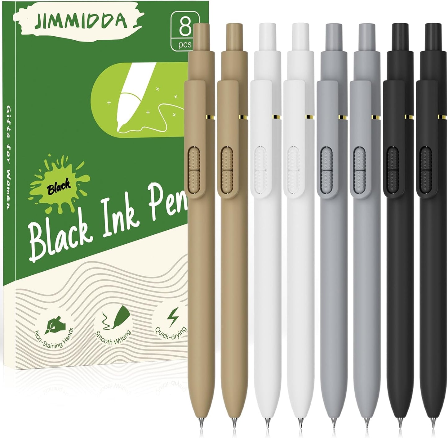 8Pcs Gel Pens with Black Ink, Fine Point Smooth Writing Pens, Quick-dry Gel Retractable Pens for Journaling Note Taking, Cute Office School Supplies for Adults Kids (0.7mm, Regular)