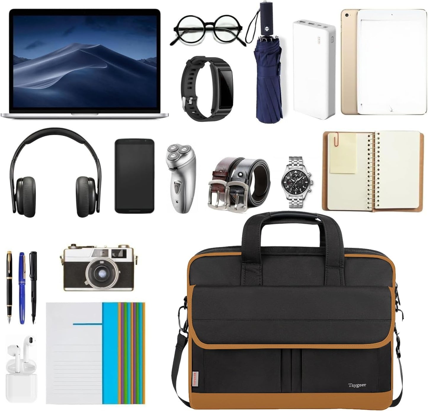 Taygeer Laptop Briefcase, 15.6 Inch Laptop Bag for Men Women, Water Resistant Crossbody Messenger Shoulder Bag for Business, Professional Premium Office Briefcase for Notebook/Computer, Black Brown