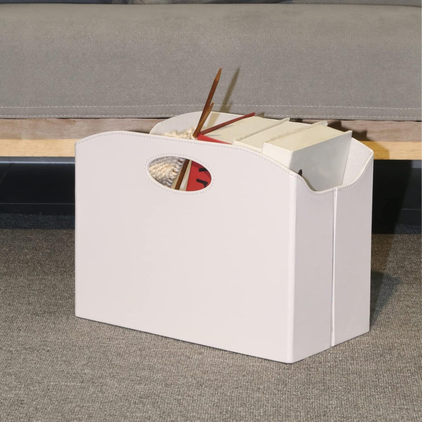 EZDeco Magazine Holder Foldable Magazine Rack Floor PU Leather File Holder Newspaper Book Storage Basket Document File Folder Organizer for Office Home (White-1)