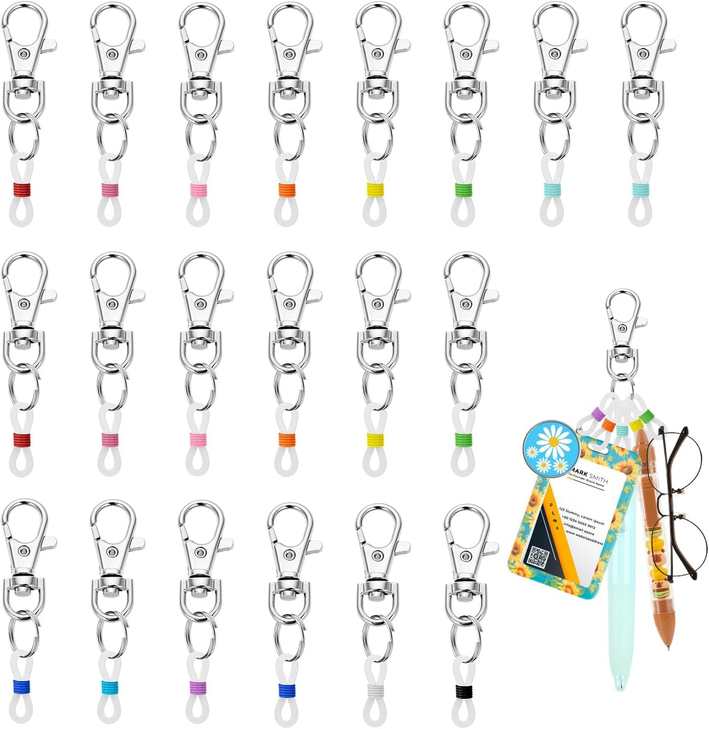 20 Pack Pen Holder for Lanyard, Retractable Badge Reel Accessories, Colorful Silicone Clips with Lobster Clasps, Mini Pen Clips for Badge Mini Sharpie, Nurse Teacher Student Aattachment for Daily Use