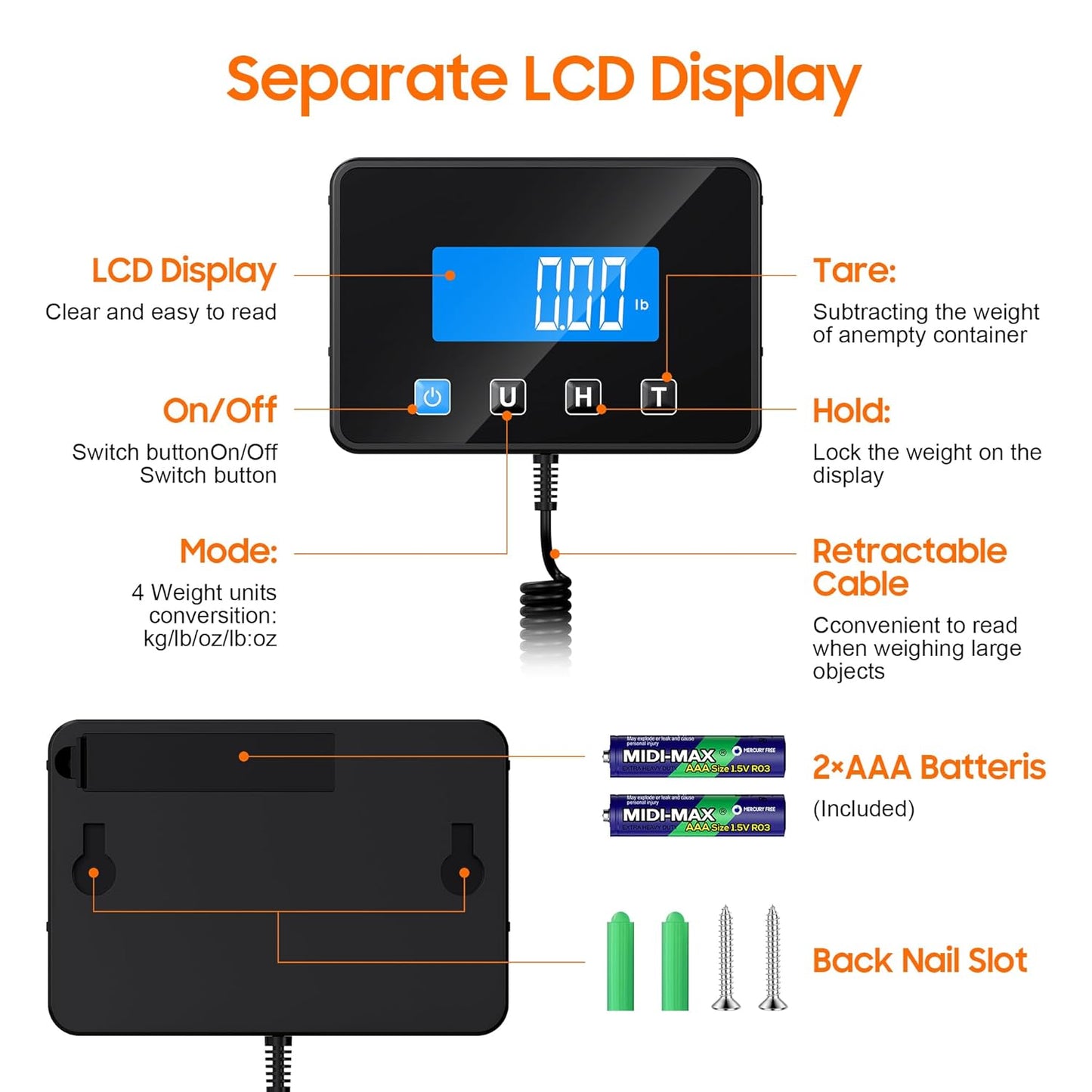 Shipping Scale, 440 LB Heavy Duty Postal Scale for Packages, Large Mailing Scale for Postage, Industrial, Small Business, Laundry, Warehouse, Stainless Steel Over Load Protection & Dual Powe