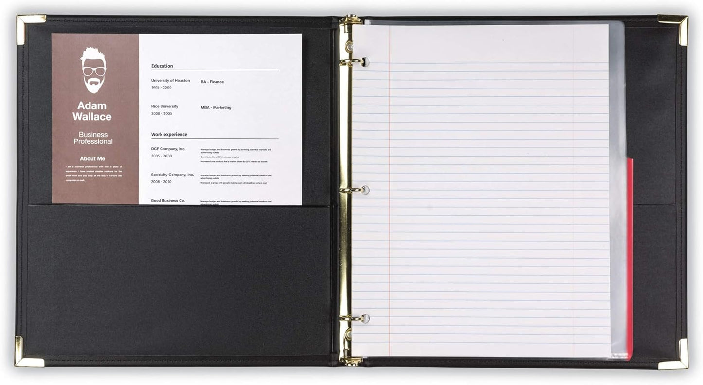 Samsill Classic Collection Leather 3 Ring Binder, Executive Presentation Portfolio, 0.5 Inch (Holds 100 Sheets), Brass Round Ring, Black