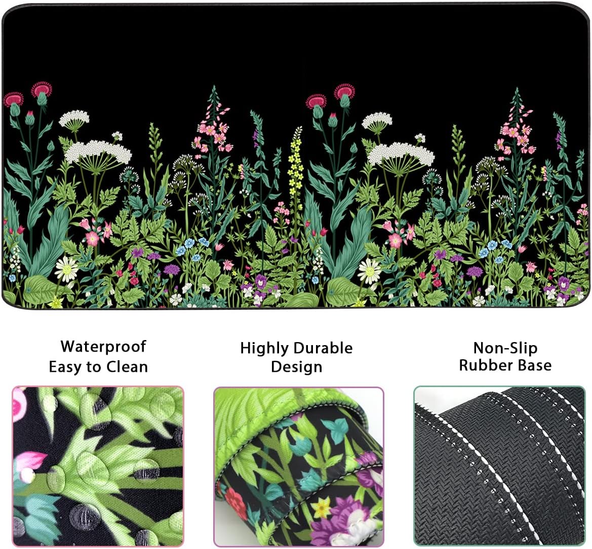 Keyboard Mouse Pad Set, Extended Mouse Pad+Keyboard Wrist Rest Support, Memory Foam Ergonomic Easy Typing, 3Pcs (35.4×15.7 in) Desk Pad Set for Home Office Study Game - Weeds