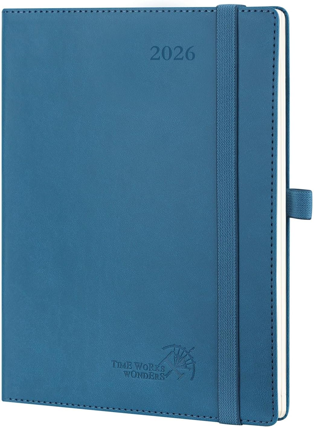 POPRUN 2026 Planner (Medium - 6.5'' x 8.5'') - 2026 Weekly Calendar ((Jan. 2026 - Dec. 2026) with Hourly Time Slots, Weekly/Monthly Appointment Book for Time Management - Leather Soft Cover - Night Sky Blue