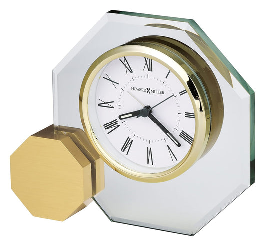Howard Miller Danson Tabletop Clock – Premium Decorative Aluminum Base Clock with Octagon Glass Design Modern Alarm Clock Quartz Movement Roman Numeral Dial & Gold Tone Bezel for Elegant Home Decor