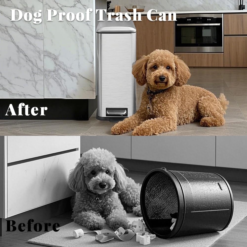 Bathroom Trash Can, 10L/2.6 Gallon Stainless Steel Step Slim Garbage Can, Pedal Trash Bin with Removable Liner Bucket, Soft Close Lid, Rectangle Trash Bin for Office, Kitchen, Bedroom