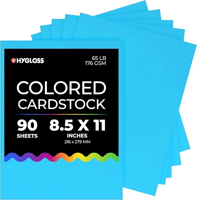 Hygloss Light Blue Bright Colored Cardstock - 8.5x11-Inch, 90 Sheets, 65 lb/ 176 gsm, Fade-Resistant, Acid-Free Color Card Stock Paper