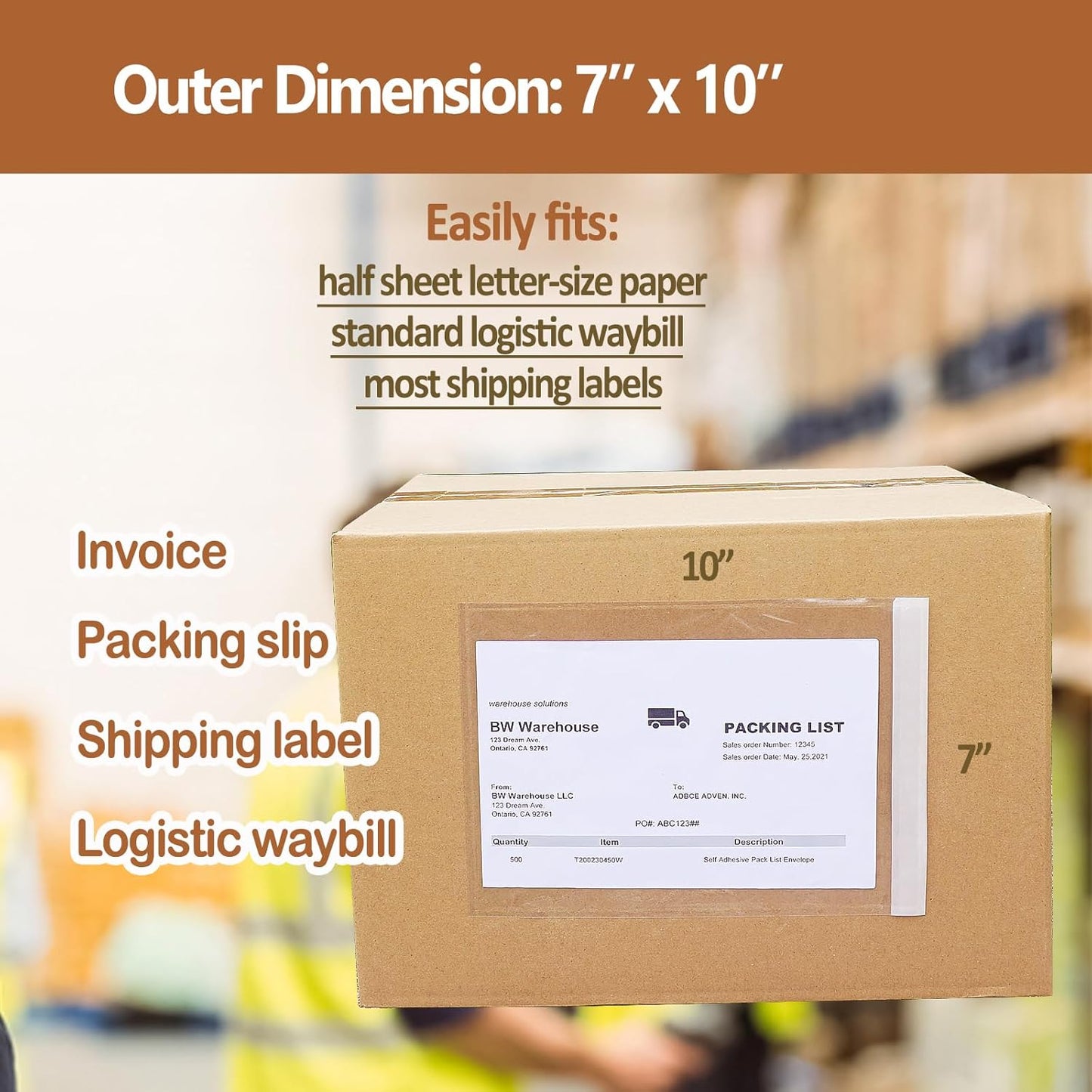 BEUYI (500 Pcs) 2.5 Mil Premium 7" x 10" Clear Adhesive Shipping Label Sleeves,Packing Slip Documents Envelopes Pouches