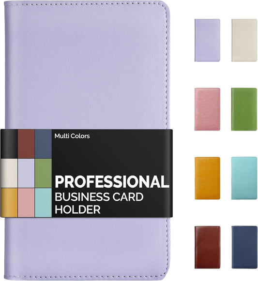 Sooez Leather Professional Business Card Book Holder Organizer, 240 Capacity Credit Card Booklet, PU Name Cards Holder Storage File for Men Women, Purple