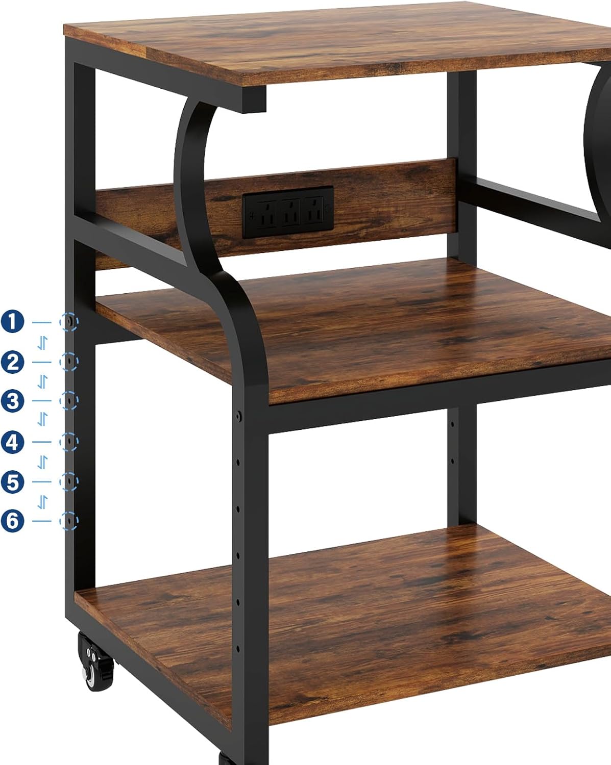 Natwind Large 3-Tier Rolling Printer Cart with Adjustable Shelf, 24”x20” Mobile Stand for Heat Press, 3D Printer, Home Office Multifunctional Shelves with Locking Wheels (Retro)