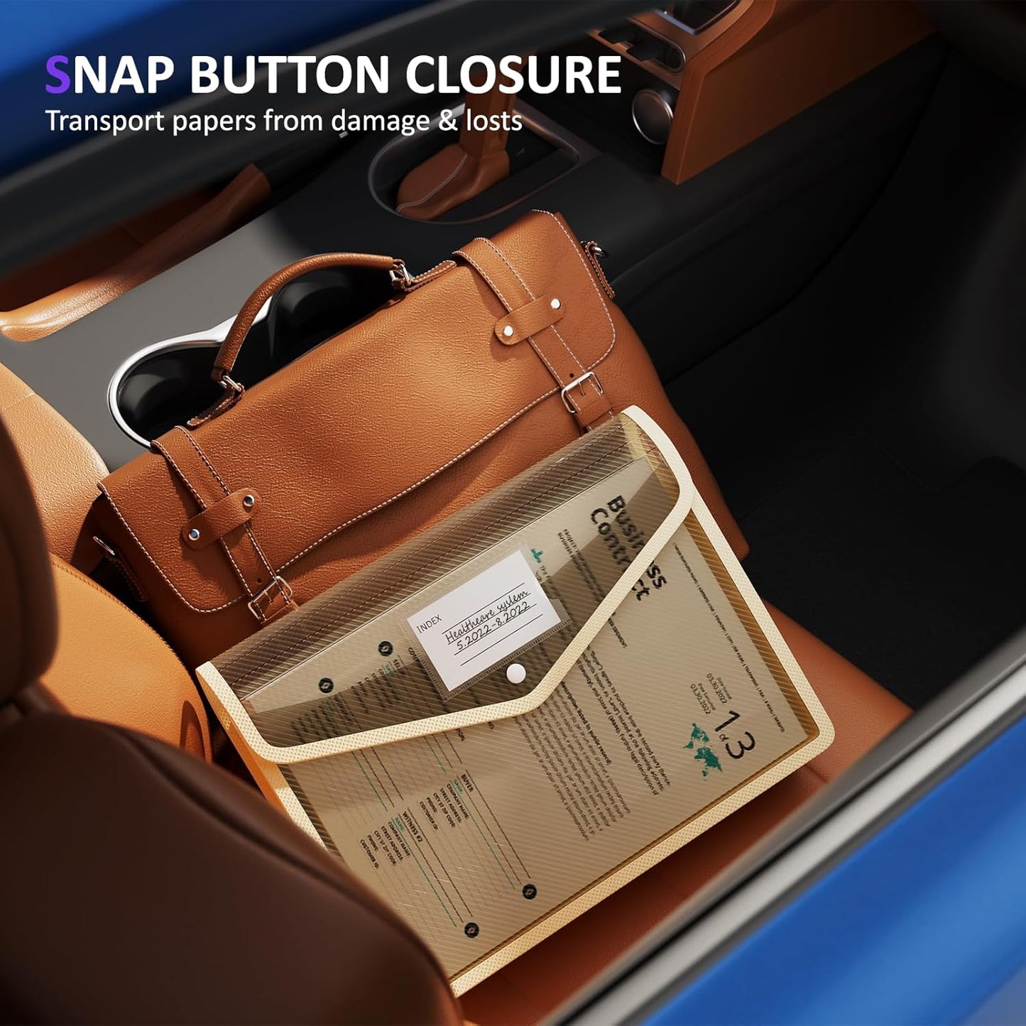 ThinkTex Plastic Expanding File Folder, Transparent Envelopes with Snap Closure,Suitable for Home, Office, School and Hospital, Large Capacity，No Dividers, 5 Colors, Fit Letter/A4 Size-10 Pcs