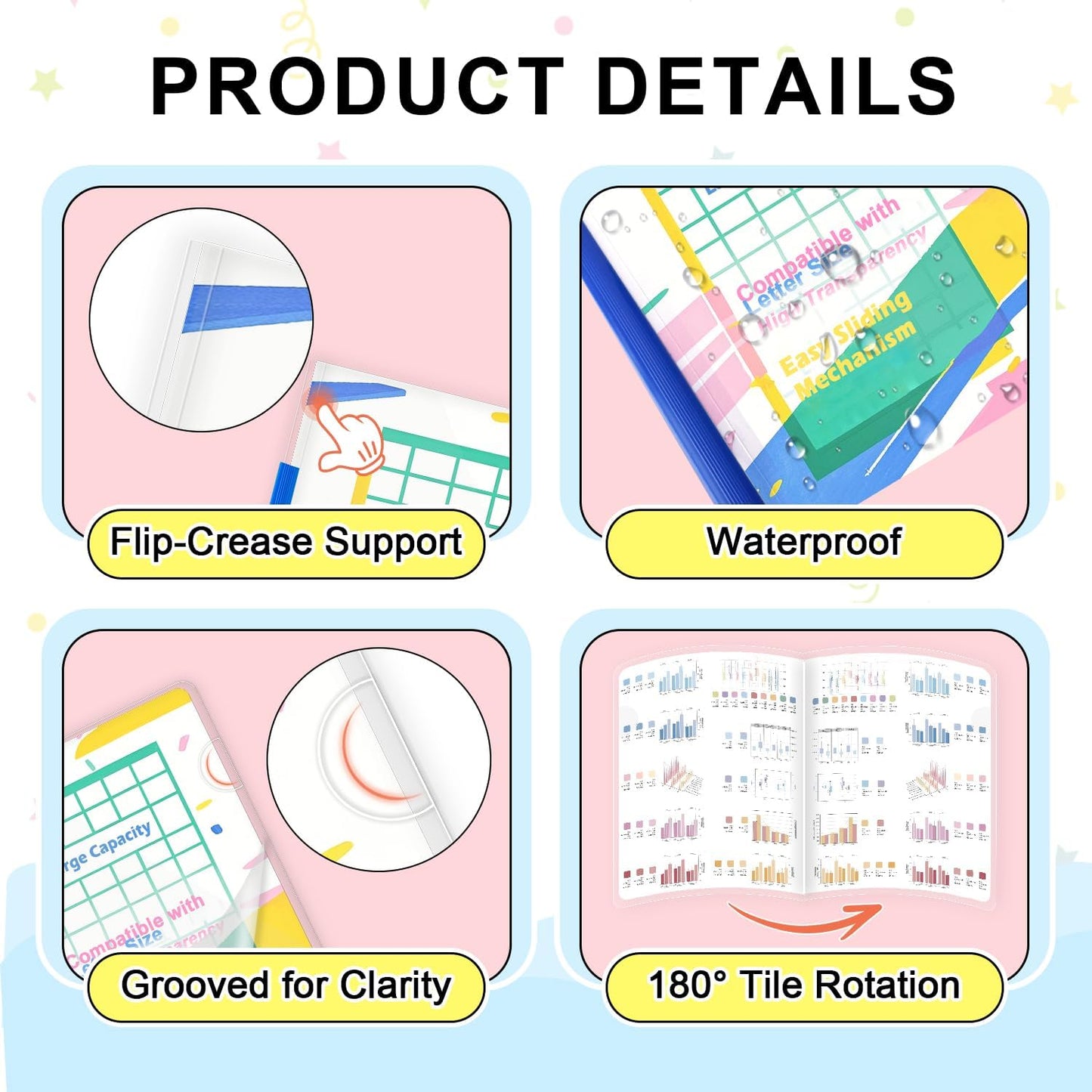 TOTiyea 12 Pack Clear Report Covers with Sliding Bars, 5mm (25 Sheet Capacity) Blue Sliding Bar File Folders, for Letter Size