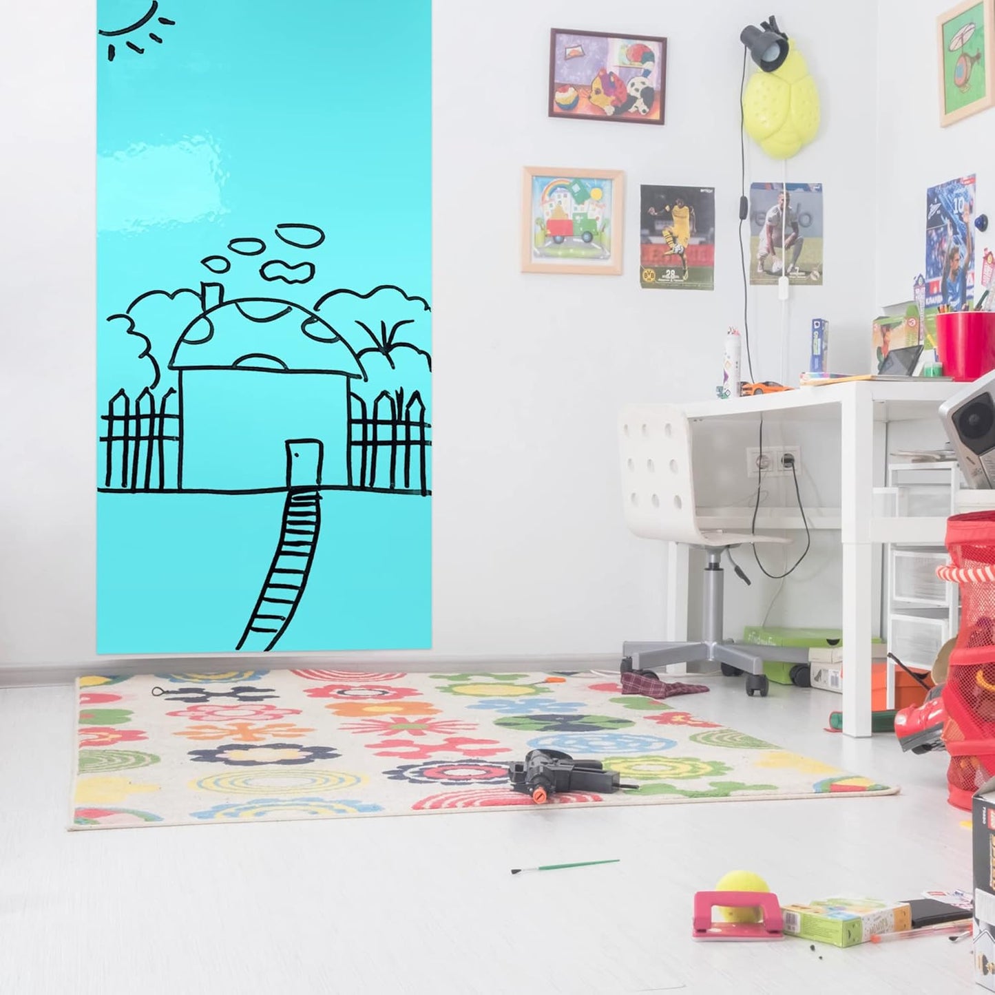 T&W SAME FILM White Board Dry Erase-Colorful Whiteboard Wall Sticker Roll 17.3''X78.7''-Self Adhesive Dry Erase Paper for Desk/Glass/Fridge/Office/Door/Classroom/Kids/Adults-3 Markers-Blue