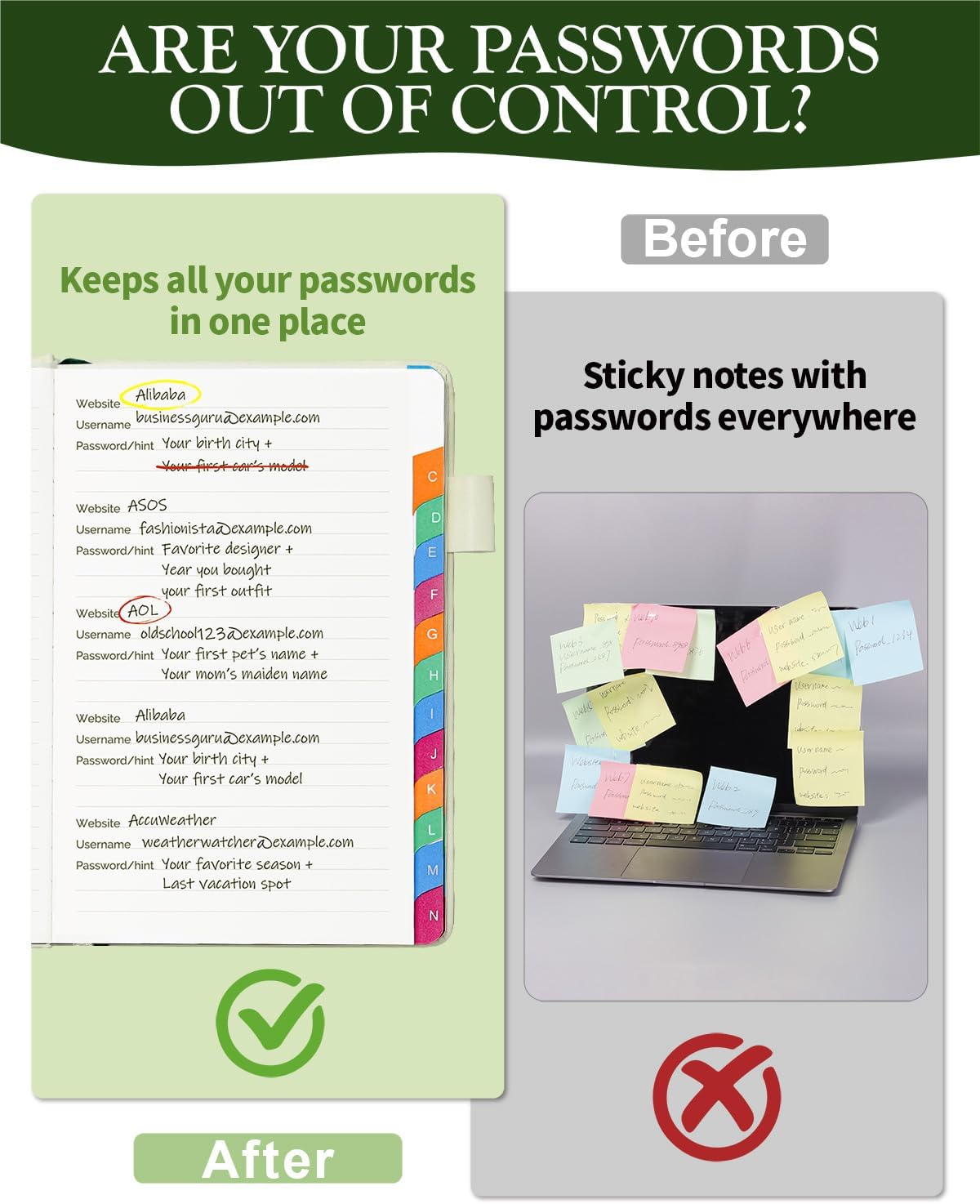 Password Keeper Book with Colorful Alphabetical Tabs, Hardcover Password Log-book for Internet Password and Website Address, 5.8"×8.4" Password Notebook for Home Office (White, Medium (5.8 x 8.4 Inch))