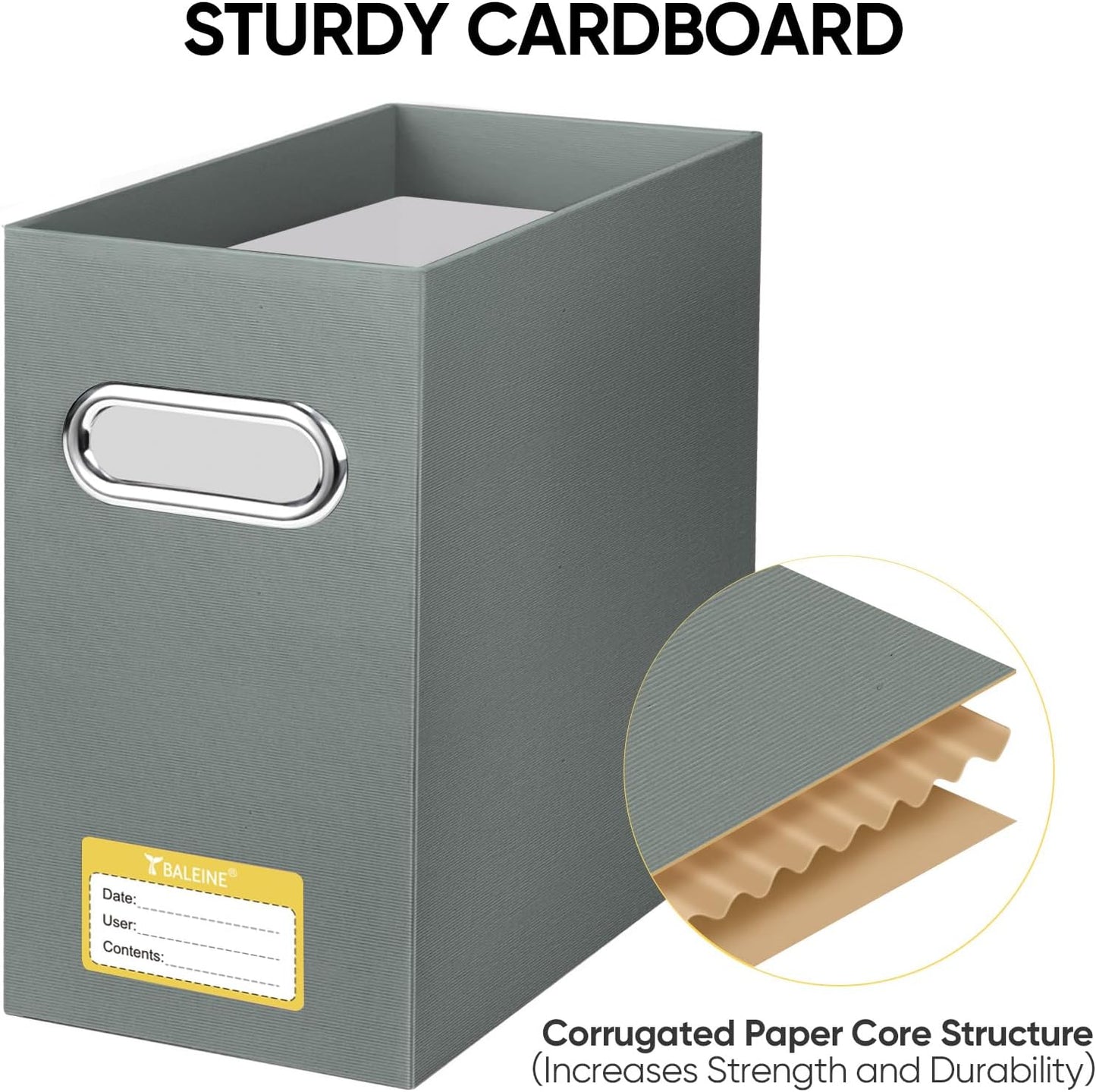 BALEINE File Organizer Box, Cardboard File Folder Organizer with Handle for Letter Size, Portable Collapsible Hanging Filing Box for Home Office Document Storage (2 Pack, Grey)