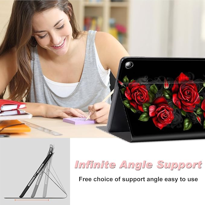 for Amazon Kindle Fire Max 11 Case (13th Generation, 2023 Release) 11",Slim Lightweight Smart Shell Stand Cover with Auto Wake/Sleep for All-New Fire 11 Max Tablet,Red Roses Flowers