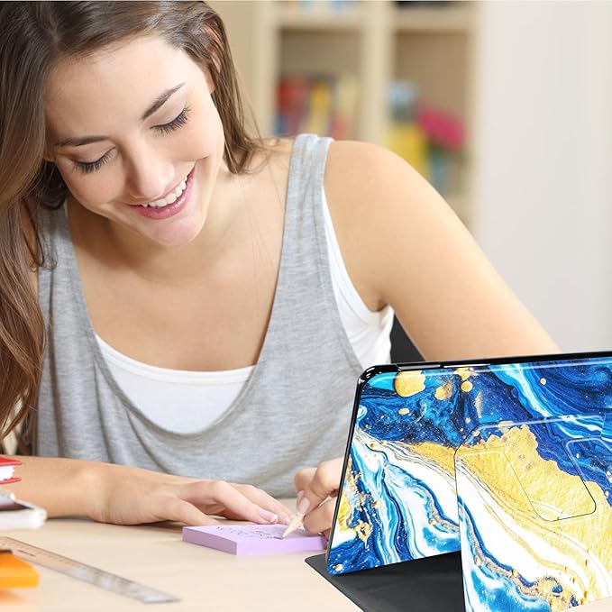 for Kindle Fire 7 case 2019 2017 Release 9th 7th Generation,360 Degree Rotating Stand Smart Protective Cover Case for Amazon fire 7 Tablet 9th/7th Generation,Abstract Blue Gold Marble