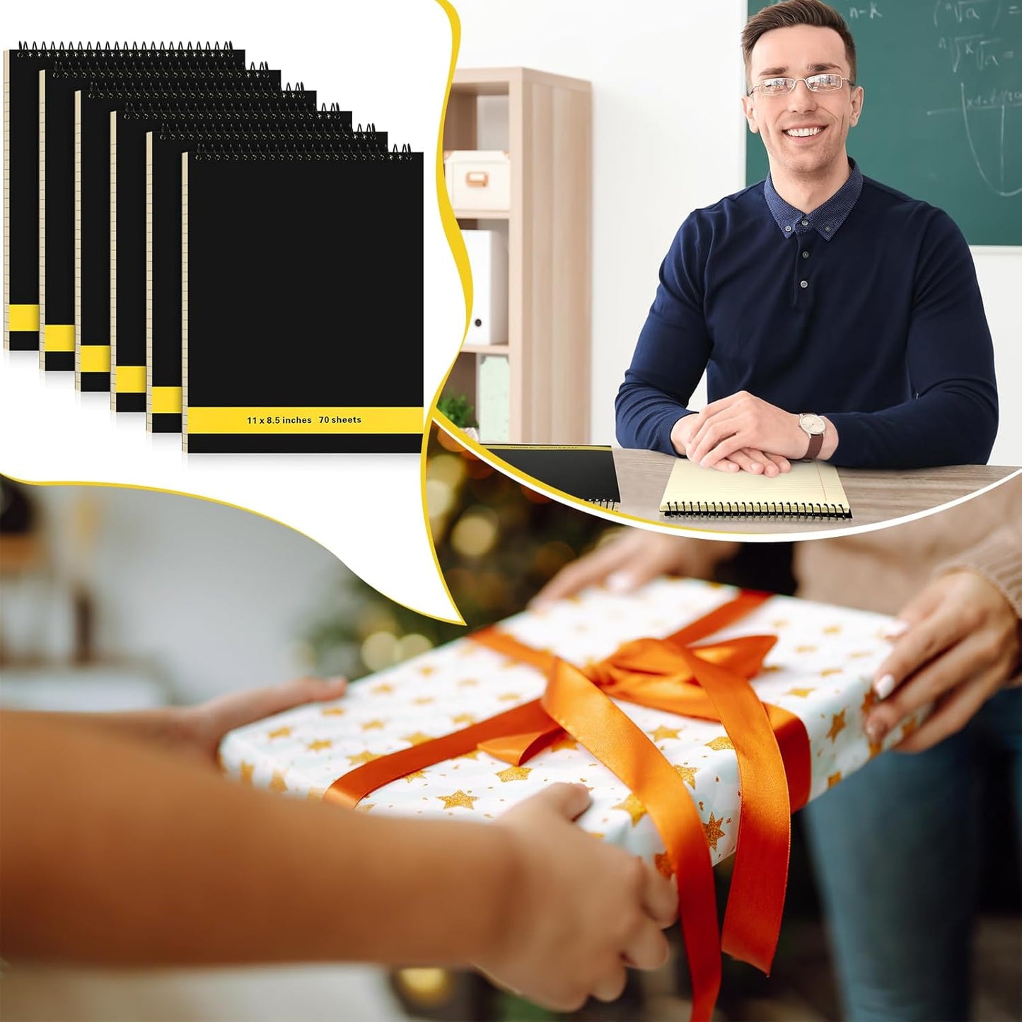 6 Pcs Legal Pad Top Spiral Bound Notebook 70 Sheets Wirebound Notepad Double Sided Ruled Memo Steno Pad with Stiff Back Cover for Business(8.5 x 11 Inches,No Holes,Yellow)