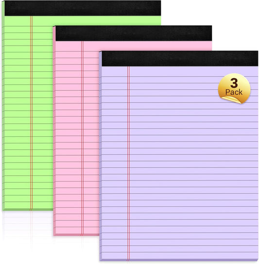 Legal Pads 8.5 x 11 Colored Notepad, 3 Pack Note Pads Wide Ruled Lined Paper, Micro Perforated Writing Pads, 30 Sheet/Note Pads, Notebook Paper Tablet for School, Pink Legal Pad 8.5 x 11