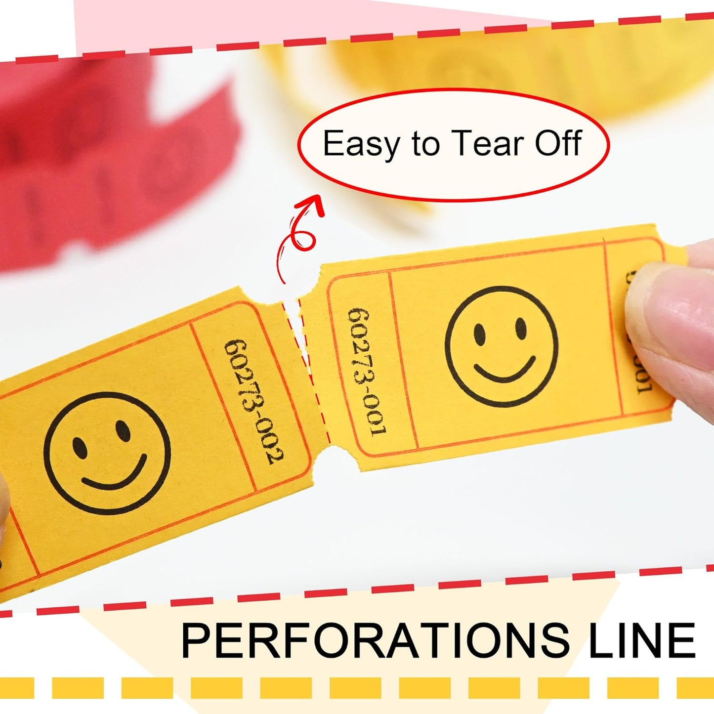 L LIKED Raffle Tickets, 1000 Count, Smile,2 Color Set of 500 1" x 2" Tickets, Single Rolls Raffle Tickets for Raffles, Carnival, Door Prizes and Class Reward-Yellow/Red