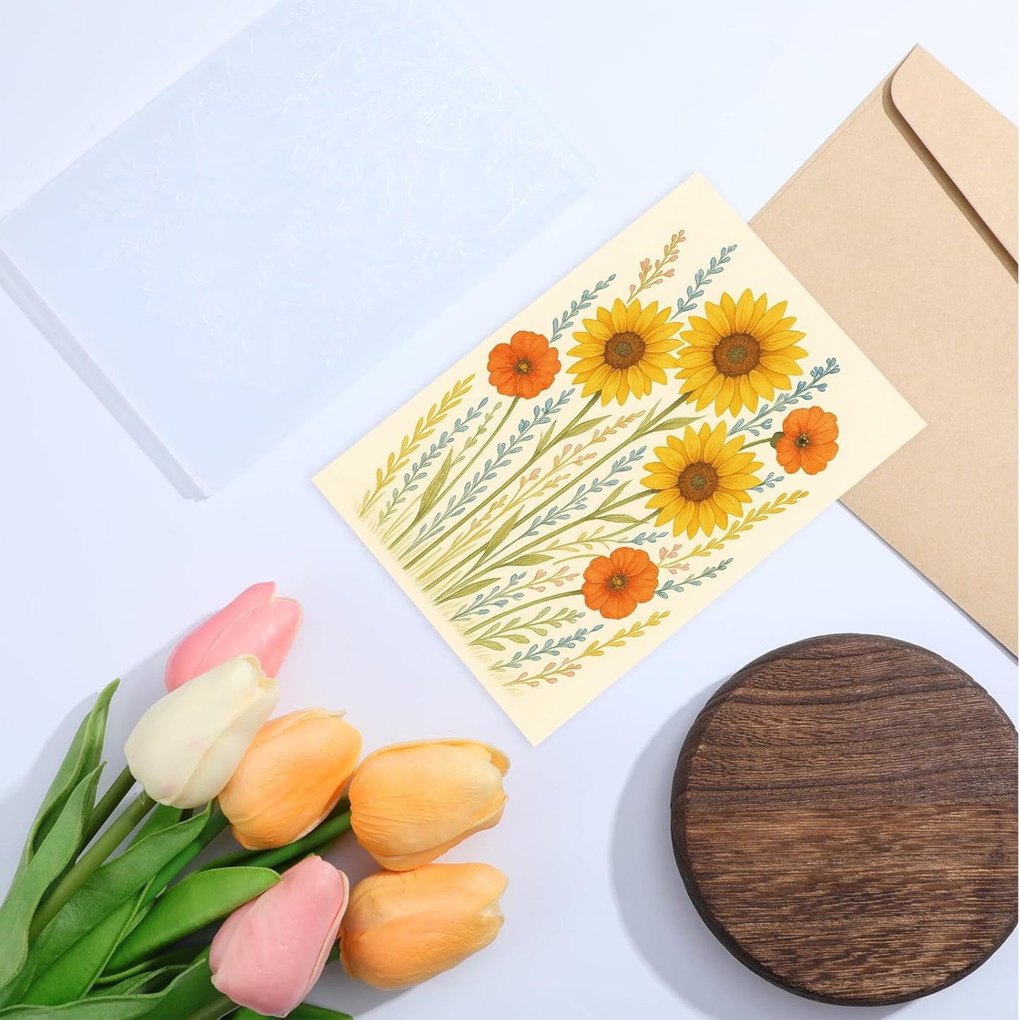 Classicseali 3D Embossing Folders for Card Making,4.33 X 6.3 In Sunflower Embossing Folder, Daisy Flowers and Leaves Background, Embossed Plastic Embossings Folder Clearance, or Scrapbooking,Paper Art