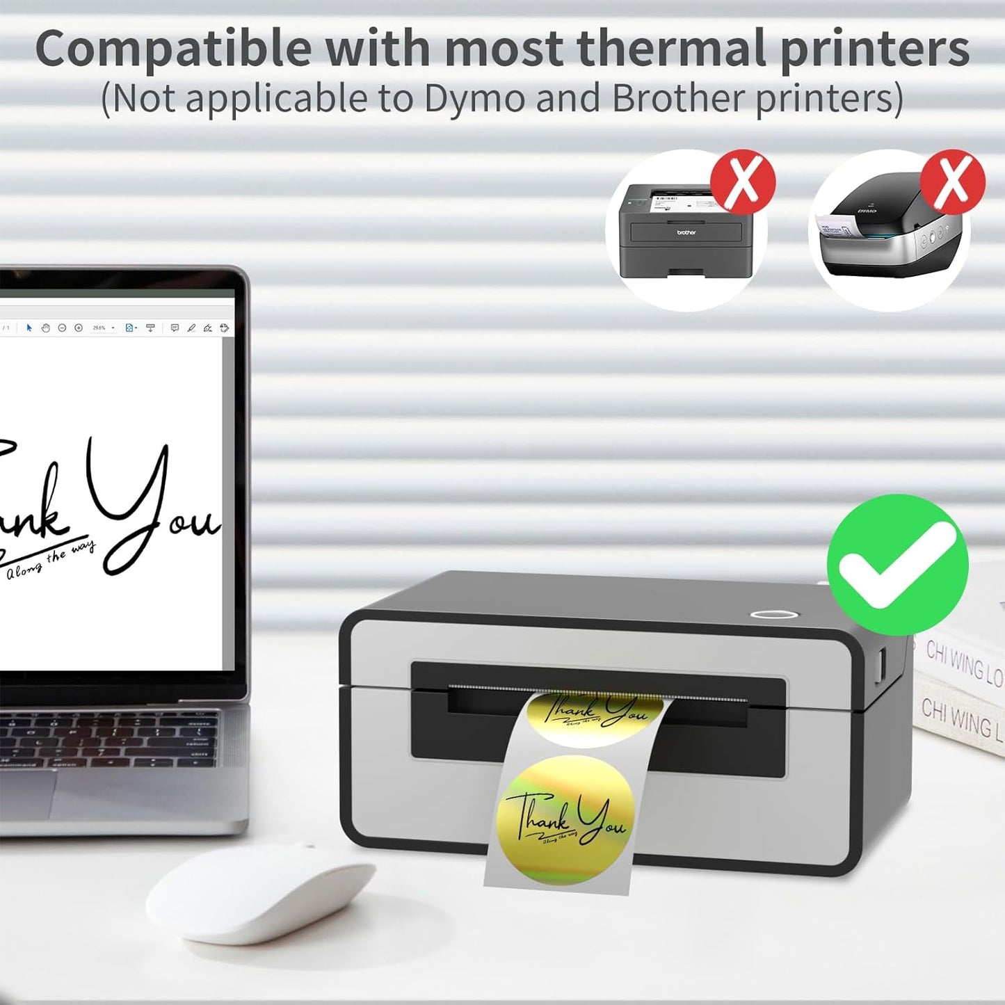 MFLABEL 2" Round Holographic Thermal Labels - 400pcs Gold Waterproof Sticker Roll for Small Business Logo, Compatible with MUNBYN/Rollo/Phomemo (Not for Dymo/Brother)