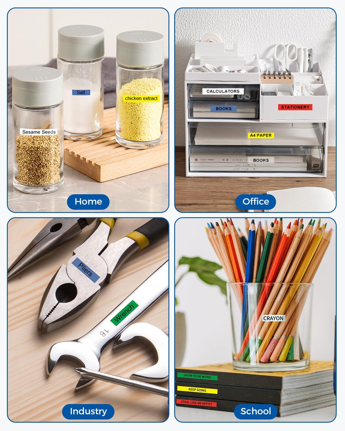 6-Pack TZe TZ Tape 9mm 0.35" Laminated Colored Compatible for Brother P Touch Label Tape 3/8 Inch for PT-D210 D220 H110 D400 Label Maker, Clear/White/Red/Blue/Yellow/Green