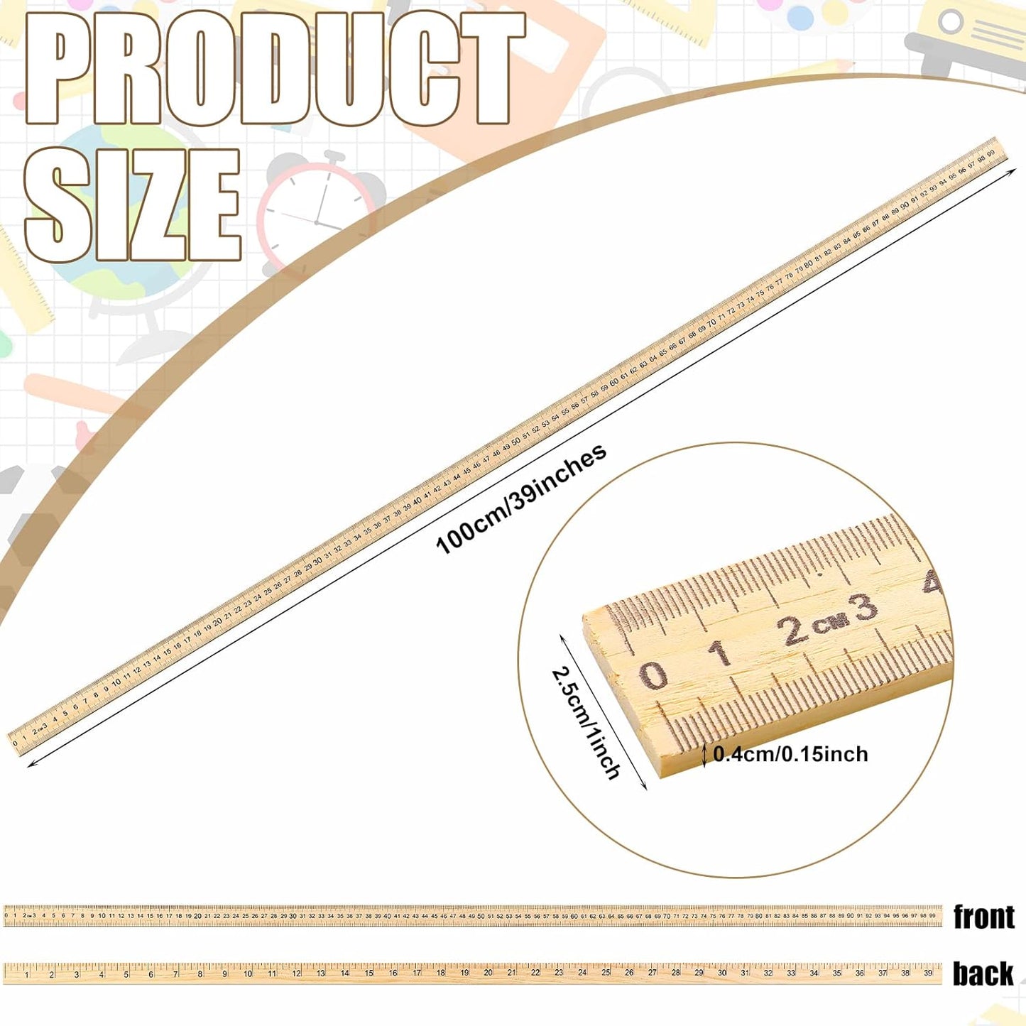 Treela 24 Pack 39 Inches Meter Stick Wood Ruler Economy Yard Stick Double Sided Heavy Duty Thick Meter for School Classroom Home Office Kids Clothing Measuring