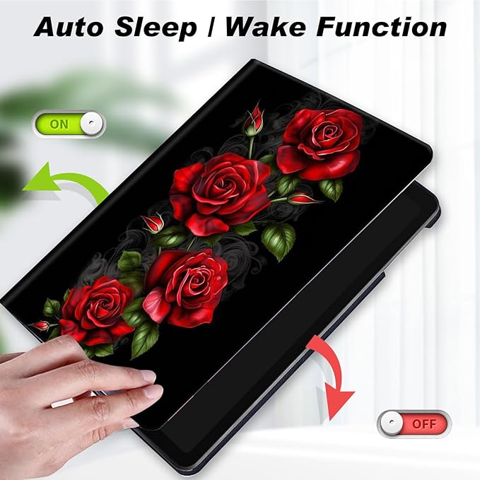 for Amazon Kindle Fire Max 11 Case (13th Generation, 2023 Release) 11",Slim Lightweight Smart Shell Stand Cover with Auto Wake/Sleep for All-New Fire 11 Max Tablet,Red Roses Flowers