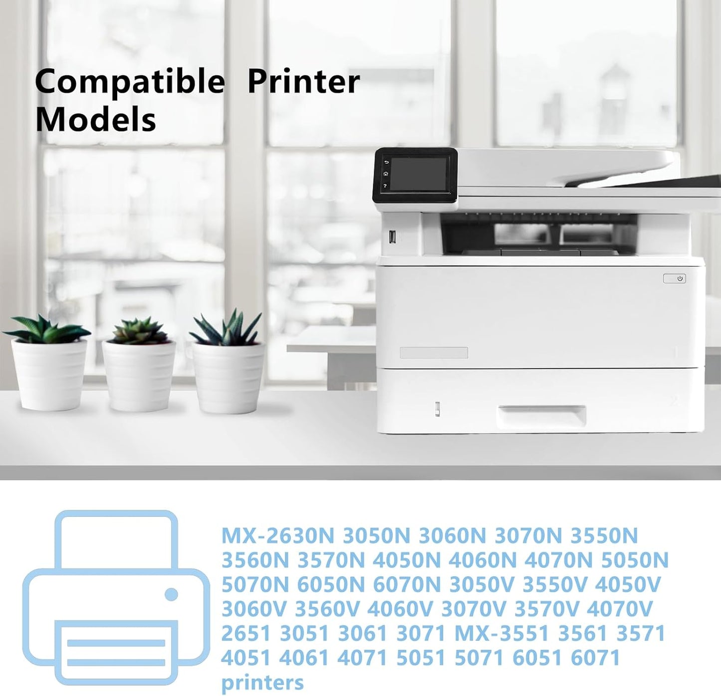 High Yield MX60NT MX-60NT Toner Cartridge MX-60NTBA MX-60NTCA MX-60NTMA MX-60NTYA Compatible with Sharp MX-2630 MX-3050 MX-3570 MX-4050 MX-4070 MX-6070 Printer (4-Pack, Black/Cyan/Magenta/Yellow)