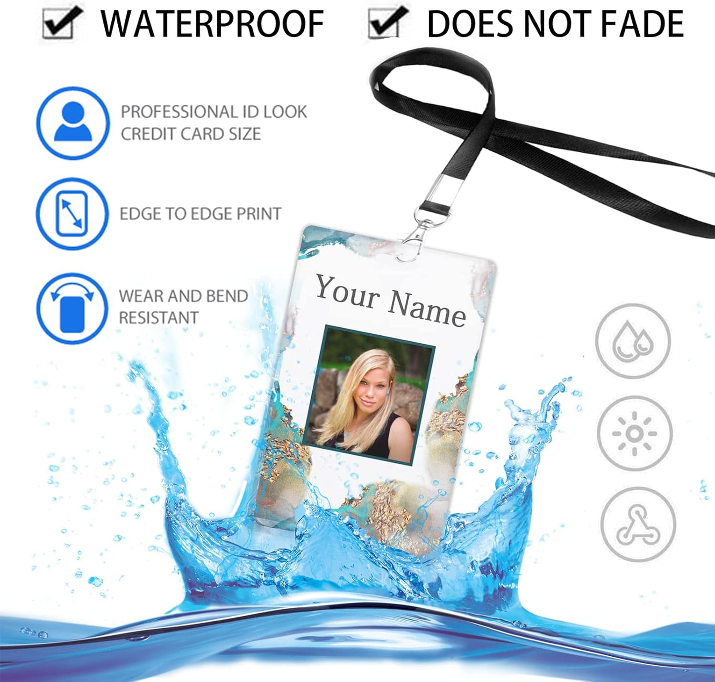 Custom Id Badge, Personalized Employee Photo Identification Card with Lanyard, Durable ID Card for Office Worker Doctor Nurse Student-Vertical-Template10