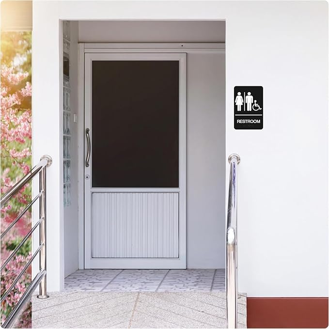 ADA Braille Handicap Bathroom Signs for Business with Double Sided 3M Tape (Pack of 2) - ABS Plastic Men and Women Bathroom Signs 9”x 6” for Offices, Businesses, and Restaurants