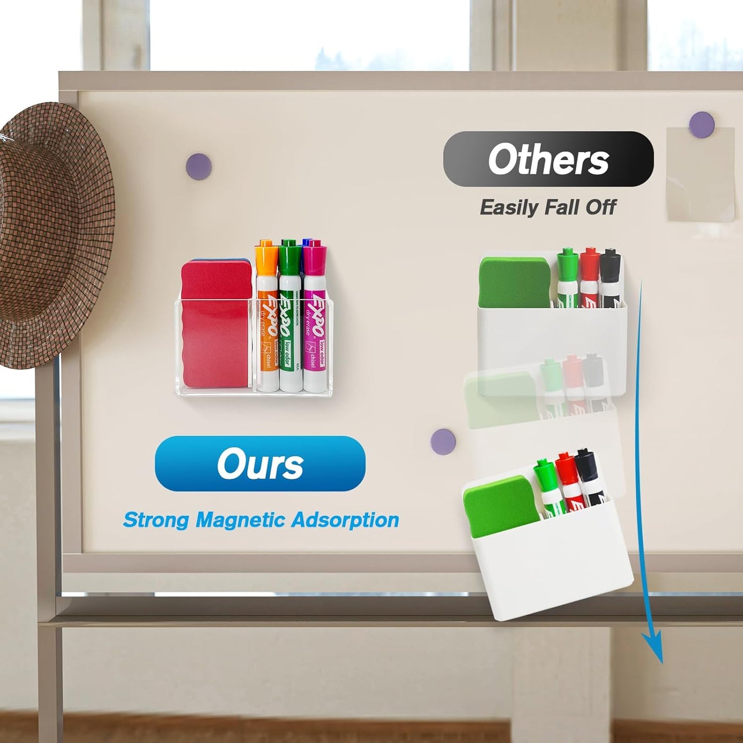 Magnetic Dry Erase Marker Holder, Clear Acrylic Magnetic Pen Marker Holder for Whiteboard, Fridge, Office, Home, Locker